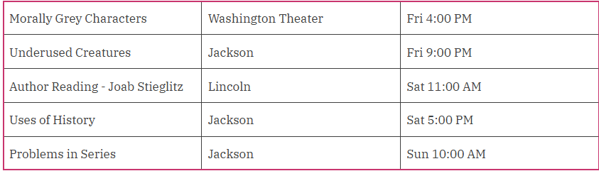 A schedule of events for Capclave 2025, displaying panel titles, locations, and times for each session.